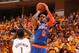 INDIANAPOLIS, IN - MAY 18: J.R. Smith #8 of the New York Knicks shoots over Lance Stephenson #1 of the Indiana Pacers in Game Six of the Eastern Conference Semifinals during the 2013 NBA Playoffs on May 18, 2013 at Bankers Life Fieldhouse in Indianapolis, Indiana. NOTE TO USER: User expressly acknowledges and agrees that, by downloading and or using this photograph, User is consenting to the terms and conditions of the Getty Images License Agreement. Mandatory Copyright Notice: Copyright 2013 NBAE (Photo by Nathaniel S. Butler/NBAE via Getty Images)