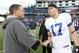 Dec 4, 2011; Foxboro, MA, USA; Indianapolis Colts wide receiver Austin Collie (17) shakes hands with New England Patriots head coach Bill Belichick following the game at Gillette Stadium. The Patriots defeated the Colts 31-24. Mandatory Credit: Stew Milne-USA TODAY Sports