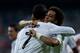 MADRID, SPAIN - OCTOBER 02: Cristiano Ronaldo of Real Madrid CF (L) celebrates with team-mate Marcelo after scoring the opening goal of the UEFA Champions League group B match between Real Madrid CF and FC Copenhagen at Estadio Santiago Bernabeu on October 2, 2013 in Madrid, Spain. (Photo by Gonzalo Arroyo Moreno/Getty Images)