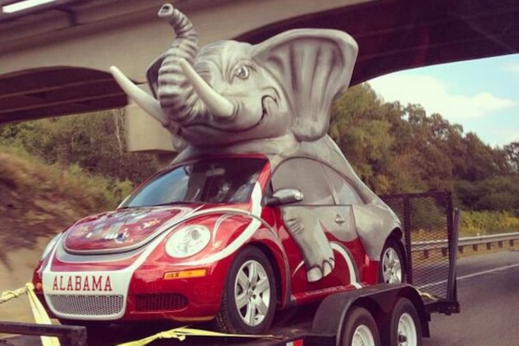 Elephant on Crazy Alabama Football Car Looks Like It's Doing Something Naughty