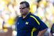 September 15, 2012; Ann Arbor, MI, USA; Michigan Wolverines head coach Brady Hoke on the sideline during the game against the Massachusetts Minutemen at Michigan Stadium. Mandatory Credit: Rick Osentoski-USA TODAY Sports