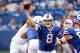 Aug 11, 2013; Indianapolis, IN, USA; Buffalo Bills quarterback Jeff Tuel (8) throws a pass against the Indianapolis Colts at Lucas Oil Stadium. Buffalo defeats Indianapolis 44-20. Mandatory Credit: Brian Spurlock-USA TODAY Sports