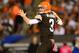Oct 3, 2013; Cleveland, OH, USA; Cleveland Browns quarterback Brandon Weeden (3) throws a pass during the first quarter against the Buffalo Bills at FirstEnergy Stadium. Mandatory Credit: Andrew Weber-USA TODAY Sports