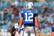 JACKSONVILLE, FL - SEPTEMBER 29: Andrew Luck #12 of the Indianapolis Colts looks on during a game against the Jacksonville Jaguars at EverBank Field on September 29, 2013 in Jacksonville, Florida. (Photo by Mike Ehrmann/Getty Images)