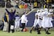 Aug 31, 2013; Berkeley, CA, USA; Northwestern Wildcats head coach Pat Fitzgerald celebrates after an interception return for a touchdown against the California Golden Bears during the third quarter at Memorial Stadium. Northwestern won 44-30. Mandatory Credit: Kelley L Cox-USA TODAY Sports