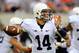 Aug 31, 2013; East Rutherford, NJ, USA; Penn State Nittany Lions quarterback Christian Hackenberg (14) prepares to throw the ball during the third quarter against the Syracuse Orange at MetLife Stadium. Penn State defeated Syracuse 23-17. Mandatory Credit: Rich Barnes-USA TODAY Sports