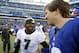 Dec 30, 2012; East Rutherford, NJ, USA; Philadelphia Eagles quarterback Michael Vick (7) greets New York Giants quarterback Eli Manning (10) after the game at Metlife Stadium. Mandatory Credit: William Perlman/THE STAR-LEDGER via USA TODAY Sports
