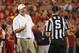 Oct 3, 2013; Ames, IA, USA; Iowa State Cyclones coach Paul Rhoads reacts to a call by the officials during their game against the Texas Longhorns at Jack Trice Stadium. Texas beat Iowa State 31-30. Mandatory Credit: Reese Strickland-USA TODAY Sports