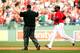 BOSTON, MA - OCTOBER 04: David Ortiz #34 of the Boston Red Sox stops at second base after hitting a ground rule double against the Tampa Bay Rays in the fouth inning of Game One of the American League Division Series at Fenway Park on October 4, 2013 in Boston, Massachusetts. (Photo by Jared Wickerham/Getty Images)