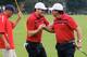 DUBLIN, OH - OCTOBER 05: Phil Mickelson and Keegan Bradley of the U.S. Team celebrate after a birdie on the 13th green during the Day Three Four-ball Matches at the Muirfield Village Golf Club on October 5, 2013 in Dublin, Ohio. (Photo by Gregory Shamus/Getty Images)