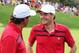 Oct 5, 2013; Dublin, OH, USA; Keegan Bradley and Phil Mickelson after their during the third round of the Presidents Cup at Muirfield Village Golf Club. Mandatory Credit: Brian Spurlock-USA TODAY Sports