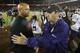 STANFORD, CA - OCTOBER 5: Head Coach David Shaw (L) of the Stanford Cardinal speaks with head coach Steve Sarkisian of the Washington Huskies after their game on October 5, 2013 at Stanford Stadium in Stanford, California. The Cardinal defeated the Huskies 31-28.(Photo by Stephen Lam/Getty Images)