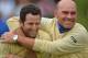 PARIS, FRANCE - OCTOBER 06: Gregory Bourdy and Thomas Bjorn of the European team celebrate after winning the Seve Trophy at Golf de Saint-Nom-la-Breteche on October 5, 2013 in Paris, France. (Photo by Stuart Franklin/Getty Images)