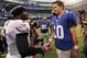 EAST RUTHERFORD, NJ - OCTOBER 06: Eli Manning #10 of the New York Giants and Michael Vick #7 of the Philadelphia Eagles shake hands after the game at MetLife Stadium on October 6, 2013 in East Rutherford, New Jersey. The Eagles defeat the Giants 36-21. (Photo by Maddie Meyer/Getty Images)