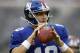 Oc t 6, 2013; East Rutherford, NJ, USA; New York Giants quarterback Eli Manning before the game against the Philadelphia Eagles at MetLife Stadium. Mandatory Credit: William Perlman/THE STAR-LEDGER via USA TODAY Sports