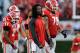 Sep 28, 2013; Athens, GA, USA; Georgia Bulldogs running back Todd Gurley (center without jersey) shown on the sideline after leaving the game with an injury during the second half at Sanford Stadium. Georgia defeated LSU 44-41. Mandatory Credit: Dale Zanine-USA TODAY Sports