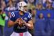 INDIANAPOLIS, IN - OCTOBER 06: Andrew Luck #12 of the Indianapolis Colts looks for a pass during a game against the Seattle Seahawks at Lucas Oil Stadium on October 6, 2013 in Indianapolis, Indiana. (Photo by Jonathan Moore/Getty Images)