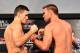 Oct 8, 2013; Barueri, Sao Paulo, Brazil; Demian Maia (left) and Jake Shields during the weigh-in for UFC Fight Night 29 at Jose Correa Arena. Mandatory Credit: Jason Silva-USA TODAY Sports