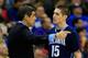 KANSAS CITY, MO - MARCH 22: Head coach Jay Wright of the Villanova Wildcats talks with Ryan Arcidiacono #15 in the second half against the North Carolina Tar Heels during the second round of the 2013 NCAA Men's Basketball Tournament at the Sprint Center on March 22, 2013 in Kansas City, Missouri. (Photo by Jamie Squire/Getty Images)