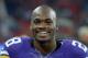 Sep 29, 2013; London, UNITED KINGDOM; Minnesota Vikings running back Adrian Peterson (28) reacts after the NFL International Series game against the Pittsburgh Steelers at Wembley Stadium. The Vikings defeated the Steelers 34-27. Mandatory Credit: Kirby Lee-USA TODAY Sports