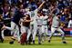 ST PETERSBURG, FL - OCTOBER 08: The Boston Red Sox celebrate after defeating the Tampa Bay Rays 3-1 in Game Four of the American League Division Series at Tropicana Field on October 8, 2013 in St Petersburg, Florida. (Photo by Brian Blanco/Getty Images)