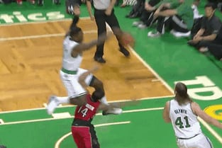 Jeff Green Simultaneously Jumps over D.J. Augustin While Blocking His Shot