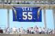 SAN DIEGO, CA - SEPTEMBER 16: Junior Seau's #55 is retired by the San Diego Chargers before the game against the Tennessee Titans at Qualcomm Stadium on September 16, 2012 in San Diego, California. (Photo by Harry How/Getty Images)
