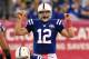Oct 6, 2013; Indianapolis, IN, USA; Indianapolis Colts quarterback Andrew Luck (12) during the second half of the game against the Seattle Seahawks at Lucas Oil Stadium. The Colts won 34-28. Mandatory Credit: Pat Lovell-USA TODAY Sports