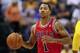 INDIANAPOLIS, IN - OCTOBER 05: Derrick Rose #1 of the Chicago Bulls seen during action against the Indiana Pacers on October 5, 2013 at Bankers Life Fieldhouse in Indianapolis, Indiana. Chicago defeated Indiana 82-76. NOTE TO USER: User expressly acknowledges and agrees that, by downloading and or using this Photograph, user is consenting to the terms and conditions of the Getty Images License Agreement. (Photo by Michael Hickey/Getty Images)