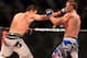 Oct 9, 2013; Barueri, Sao Paulo, Brazil; Demian Maia (red gloves) fights against Jake Shields (blue gloves) during UFC Fight Night 29 at Jose Correa Arena. Mandatory Credit: Jason Silva-USA TODAY Sports