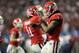 Dec 1, 2012; Atlanta, GA, USA; Georgia Bulldogs quarterback Aaron Murray (11) and running back Todd Gurley (3) celebrate after a touchdown during the fourth quarter of the 2012 SEC Championship game at the Georgia Dome. Mandatory Credit: Daniel Shirey-USA TODAY Sports