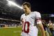 Oct 10, 2013; Chicago, IL, USA; New York Giants quarterback Eli Manning (10) leaves the field after the game against the Chicago Bears at Soldier Field. Chicago defeats New York 27-21. Mandatory Credit: Mike DiNovo-USA TODAY Sports