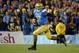 Sep 21, 2013; Pasadena, CA, USA; UCLA Bruins quarterback Brett Hundley (17) during the game against the New Mexico State Aggies at the Rose Bowl. Mandatory Credit: Richard Mackson-USA TODAY Sports