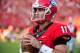 ATHENS, GA - SEPTEMBER 7: Aaron Murray #11 of the Georgia Bulldogs warms up during the game against the South Carolina Gamecocks at Sanford Stadium on September 7, 2013 in Athens, Georgia. (Photo by Scott Cunningham/Getty Images)