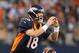 Oct 6, 2013; Arlington, TX, USA; Denver Broncos quarterback Peyton Manning (18) signals prior to the snap against the Dallas Cowboys at AT&T Stadium. Mandatory Credit: Matthew Emmons-USA TODAY Sports