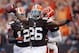 CLEVELAND, OH - SEPTEMBER 29: Running back Willis McGahee #26 of the Cleveland Browns celebrates after a run against the Cincinnati Bengals at FirstEnergy Stadium on September 29, 2013 in Cleveland, Ohio. (Photo by Matt Sullivan/Getty Images)