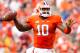 CLEMSON, SC - OCTOBER 12: Tajh Boyd #10 of the Clemson Tigers drops back to pass during the game against the Boston College Eagles at Memorial Stadium on October 12, 2013 in Clemson, South Carolina. (Photo by Tyler Smith/Getty Images)