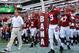 TUSCALOOSA, AL - SEPTEMBER 28: Head coach Nick Saban of the Alabama Crimson Tide walks his team onto the field to face the Mississippi Rebels at Bryant-Denny Stadium on September 28, 2013 in Tuscaloosa, Alabama. (Photo by Kevin C. Cox/Getty Images)