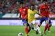 SEOUL, SOUTH KOREA - OCTOBER 12: Neymar of Brazil competes for the ball with Ki Sung-Yueng and Kim Chang-Soo of South Korea during the international friendly match between South Korea and Brazil at the Sangam World Cup Stadium on October 12, 2013 in Seoul, South Korea. (Photo by Chung Sung-Jun/Getty Images)