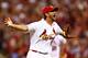 ST LOUIS, MO - OCTOBER 09: Adam Wainwright #50 of the St. Louis Cardinals celebrates defeating the Pittsburgh Pirates 6 to 1 in Game Five of the National League Division Series at Busch Stadium on October 9, 2013 in St Louis, Missouri. (Photo by Elsa/Getty Images)