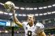 Sep 22, 2013; New Orleans, LA, USA; New Orleans Saints quarterback Drew Brees (9) celebrates following a win over the Arizona Cardinals during a game at Mercedes-Benz Superdome. The Saints defeated the Cardinals 31-7. Mandatory Credit: Derick E. Hingle-USA TODAY Sports