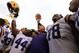 LSU left guard Vadal Alexander (right) celebrates with head coach Les Miles after a 17-6 victory against Florida.