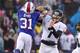 Dec. 2, 2012; Orchard Park, NY, USA; Buffalo Bills free safety Jairus Byrd (31) jumps to try and block a pass by Jacksonville Jaguars quarterback Chad Henne (7) during the second half at Ralph Wilson Stadium. Buffalo beats Jacksonville 34 to 18. Mandatory Credit: Timothy T. Ludwig-USA TODAY Sports