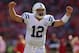 SAN FRANCISCO, CA - SEPTEMBER 22: Andrew Luck #12 of the Indianapolis Colts celebrates after scoring in the fourth quarter against the San Francisco 49ers at Candlestick Park on September 22, 2013 in San Francisco, California. (Photo by Jed Jacobsohn/Getty Images)