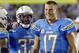 SAN DIEGO, CA - OCTOBER 14: Quarterback Philip Rivers #17 celebrates during the football game against the Indianapolis Colts at Qualcomm Stadium October 14, 2013 in San Diego, California. (Photo by Kevork Djansezian/Getty Images)