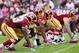 October 7, 2012; Landover, MD, USA; Washington Redskins offensive linemen line up against the Atlanta Falcons at FedEx Field. Mandatory Credit: Geoff Burke-USA TODAY Sports