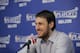 OAKLAND, CA - MAY 2: Andrew Bogut #12 of the Golden State Warriors speaks to the media after his team defeats the Denver Nuggets in Game Six of the Western Conference Quarterfinals during the 2013 NBA Playoffs on May 2, 2013 at Oracle Arena in Oakland, California. NOTE TO USER: User expressly acknowledges and agrees that, by downloading and or using this photograph, user is consenting to the terms and conditions of Getty Images License Agreement. Mandatory Copyright Notice: Copyright 2013 NBAE (Photo by Rocky Widner/NBAE via Getty Images)