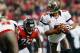 ATLANTA, GA - DECEMBER 30: Josh Freeman #5 of the Tampa Bay Buccaneers rolls out of the pocket against the Atlanta Falcons at Georgia Dome on December 30, 2012 in Atlanta, Georgia. (Photo by Kevin C. Cox/Getty Images)