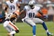 Oct 13, 2013; Cleveland, OH, USA; Detroit Lions wide receiver Calvin Johnson (81) makes a pass reception against Cleveland Browns cornerback Joe Haden (23) during the first quarter at FirstEnergy Stadium. Mandatory Credit: Ron Schwane-USA TODAY Sports