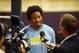 Sep 30, 2013; Denver, CO, USA; Denver Nuggets guard Andre Miller speaks to reporters during media day at the Pepsi Center. Mandatory Credit: Chris Humphreys-USA TODAY Sports